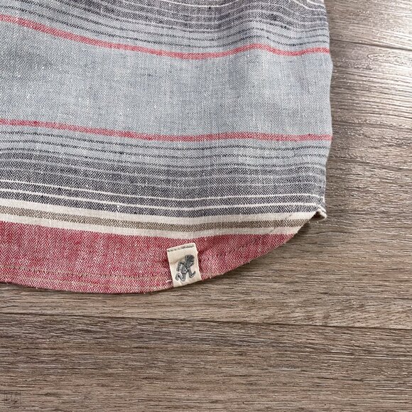 Gramicci Men's Shirt Short Sleeve Stripes Hemp Blend Size L Blue/Beige/Red - Picture 4 of 8